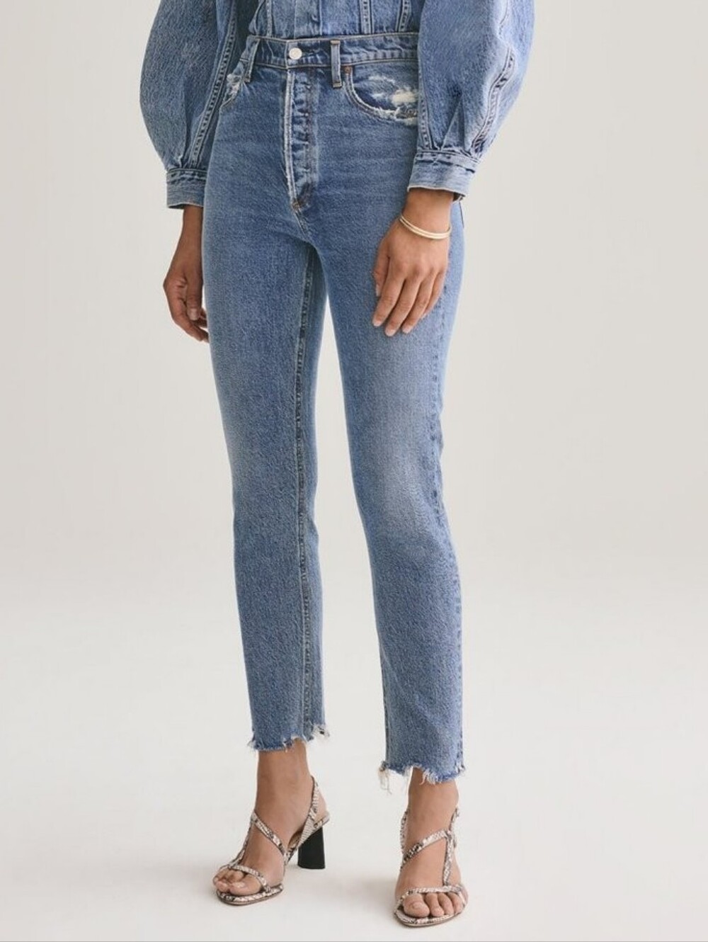 Agolde Nico High Rise Slim Fit Distressed Raw Hem Rooted Wash Button Fly Jean 27
